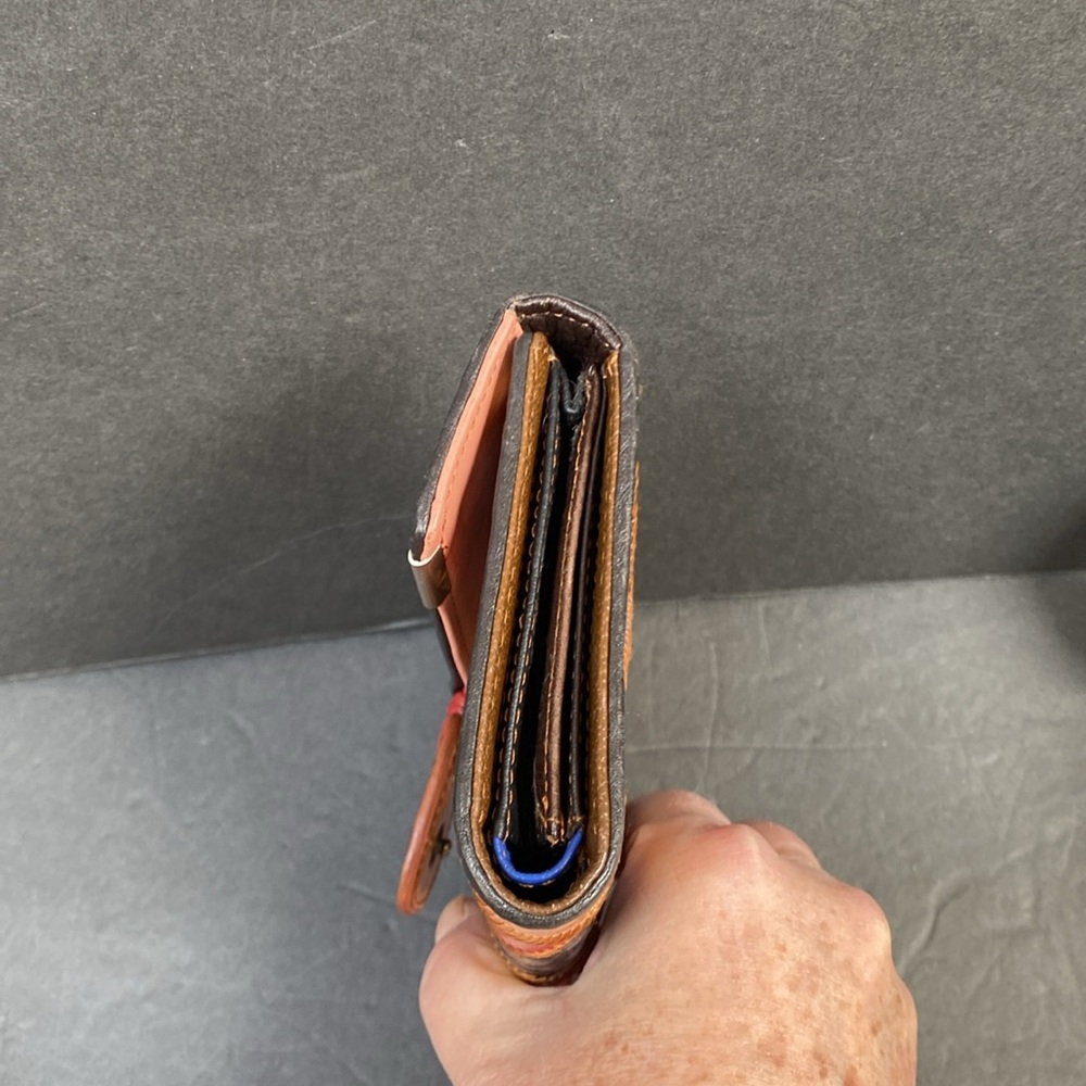 patchwork leather trifold wallet pen mark callout otherwise perfect condition - Picture 14 of 15